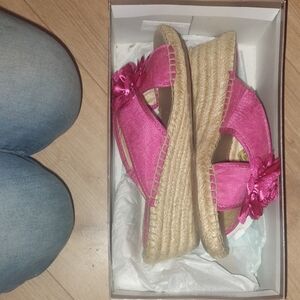 Pink Espadrille Wedge Sandals